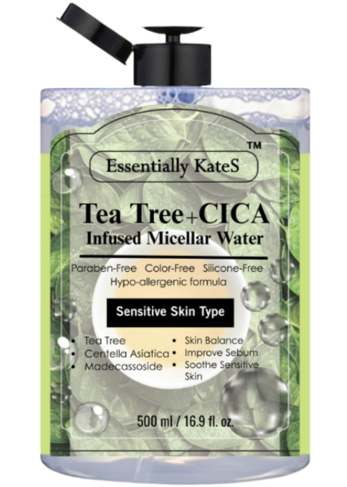Essentially KateS front bottle showing product and volume, fast gentle cleansing