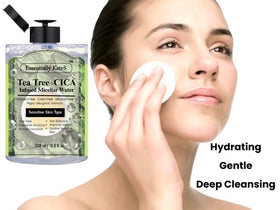 Essentially KateS ingredients still life showing Cica and botanical extracts soothing