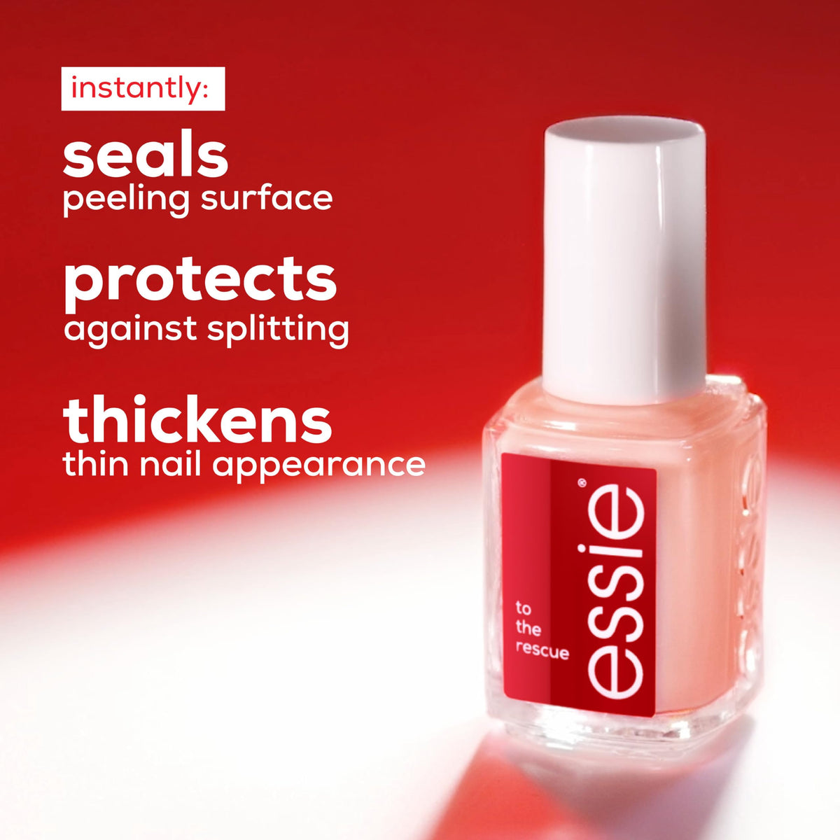 essie applied on bare nails in hand for instant sealed finish benefit