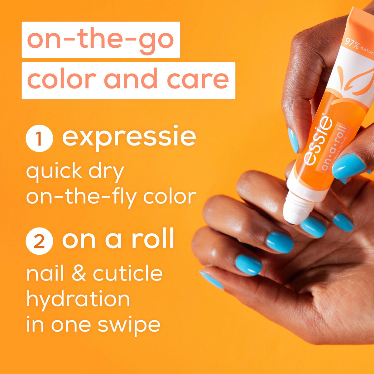 essie product in use on hand model demonstrating quick conditioning and neat finish