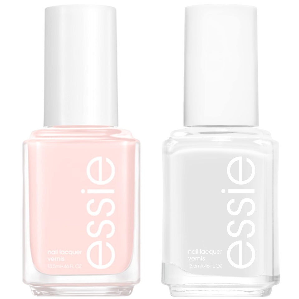 essie kit front packaging showing both Ballet Slippers and Blanc benefits easy French mani