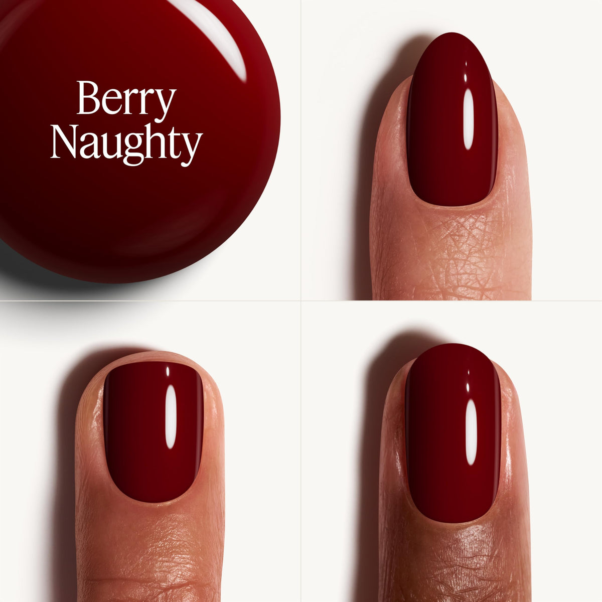 essie swatch on nails showing rich berry coverage and salon-quality look