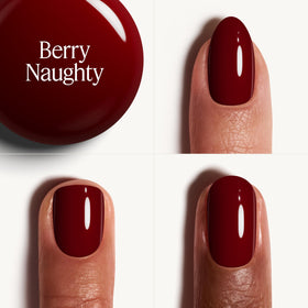 essie swatch on nails showing rich berry coverage and salon-quality look