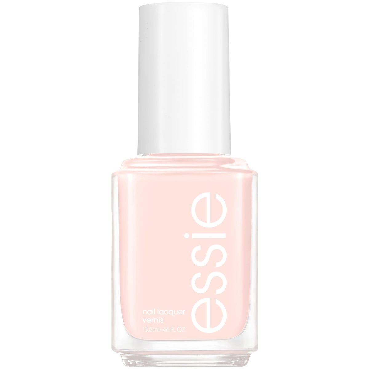 essie bottle front view showing pale pink polish and clean label for elegant nails