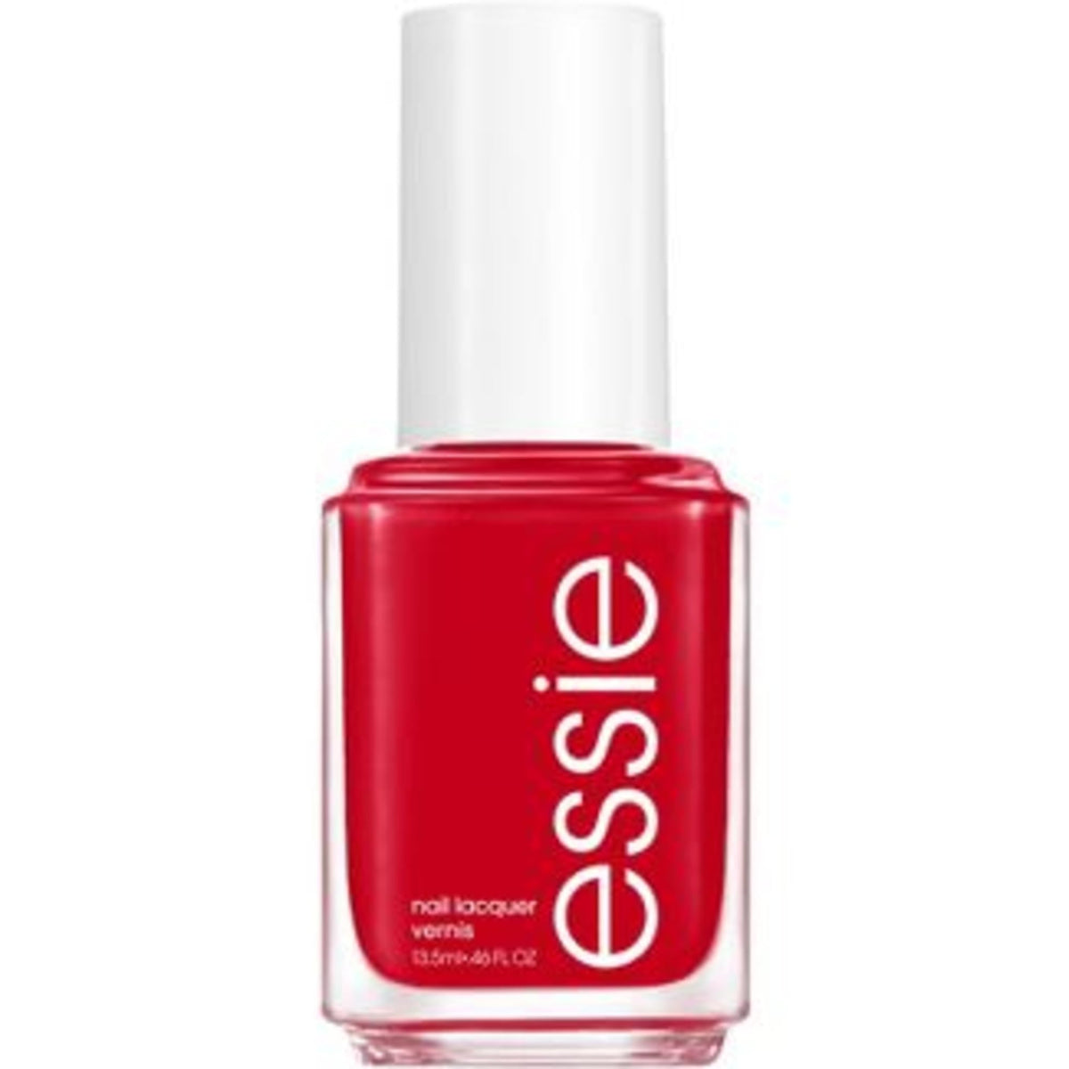 essie bottle front showing rich cherry red shade and easy application benefit