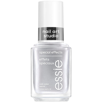 essie bottle front view showing cosmic chrome silver polish and sleek label benefit easy identification