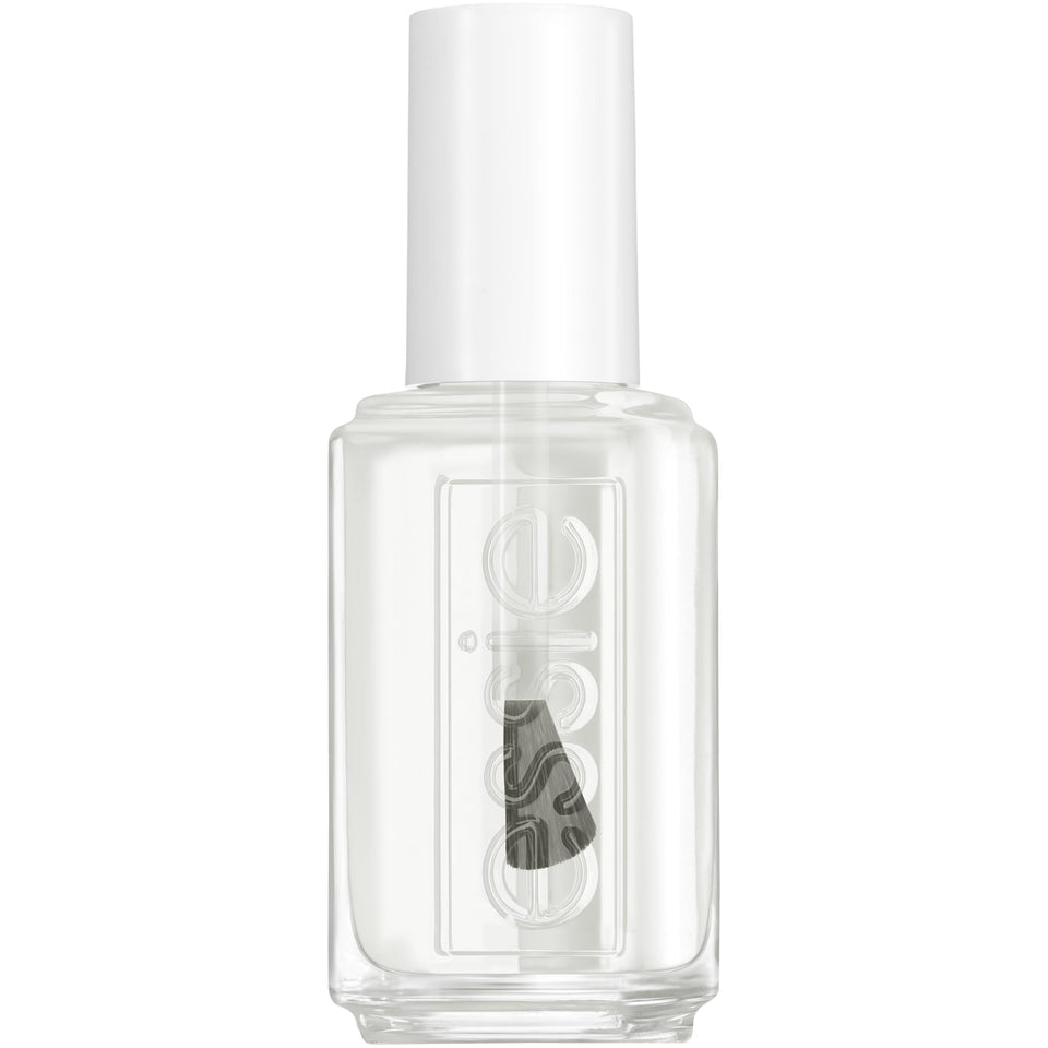 essie front bottle clear 390 Always Transparent showing label and glossy finish benefit