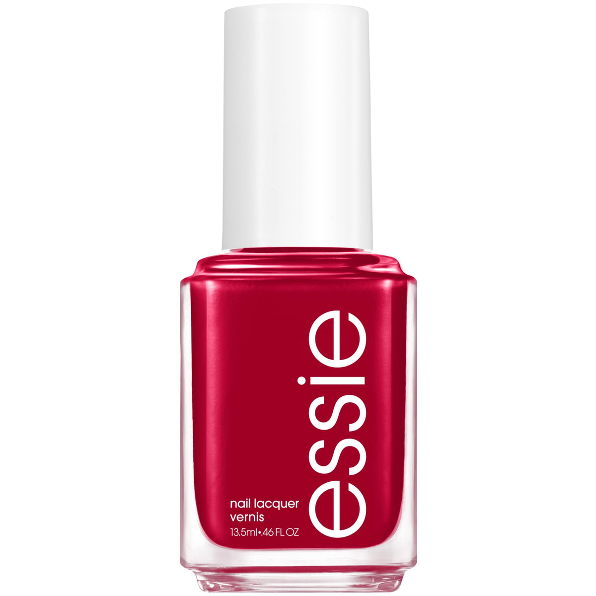 essie Forever Yummy front bottle view showing glossy tango-red finish and label