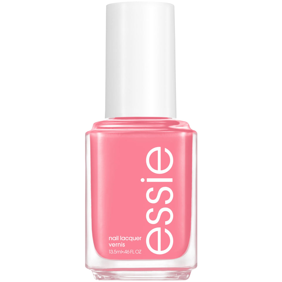 essie bottle front view showing Be Them All pink and glossy finish benefit