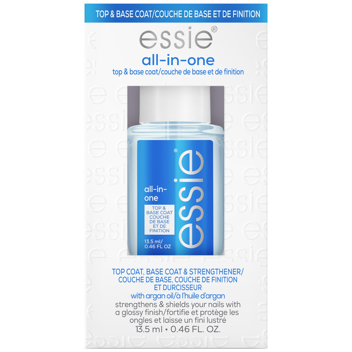 essie bottle front view showing clear multitask coat and easy identification benefit