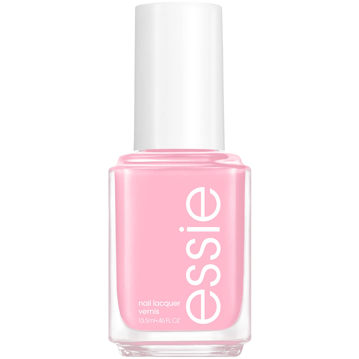 essie front packaging showing pastel pink bottle and glossy finish benefit