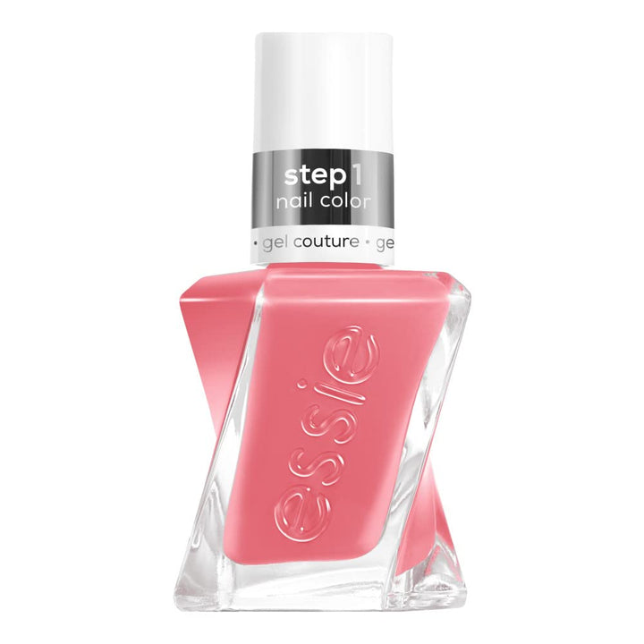 essie bottle front packaging showing Gallery Glam pink and longwear benefit