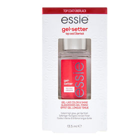 essie bottle front view showing clear glossy top coat benefit