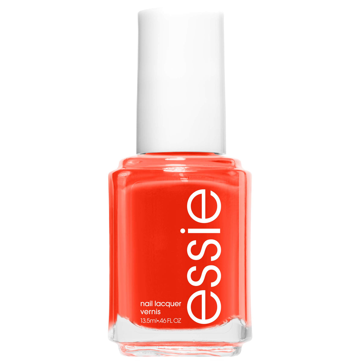 essie Geranium front bottle showing glossy red orange cream color and branding