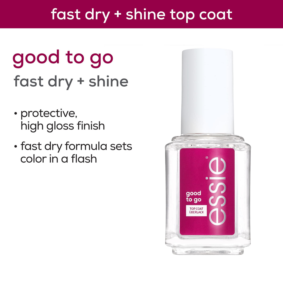 essie Good to Go applied on hand showing glossy salon-like finish benefit
