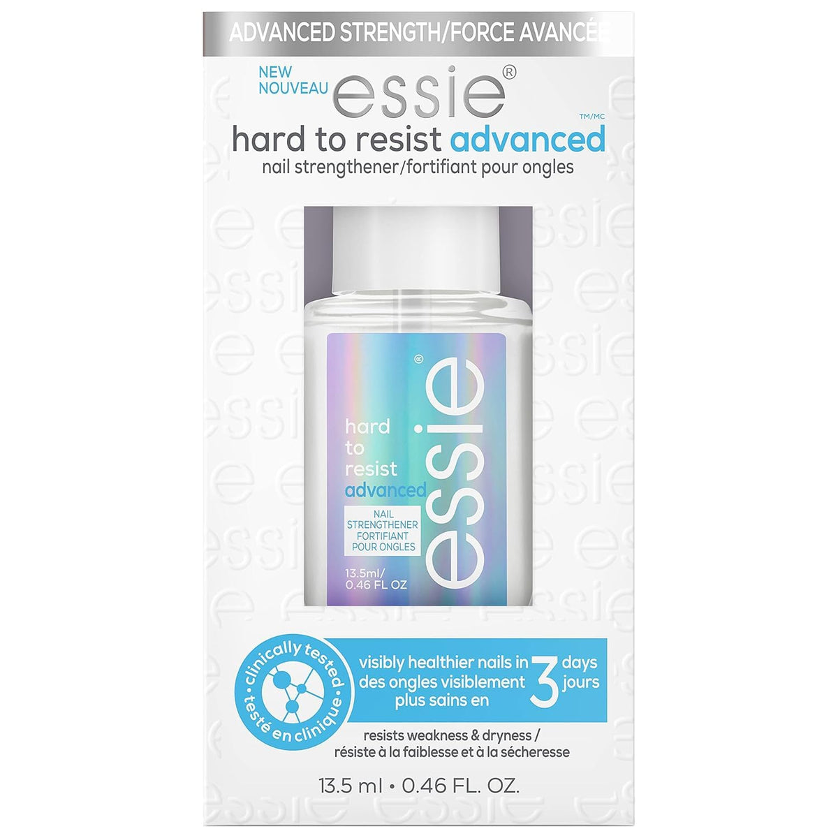 essie front packaging showing clear tinted strengthener benefits