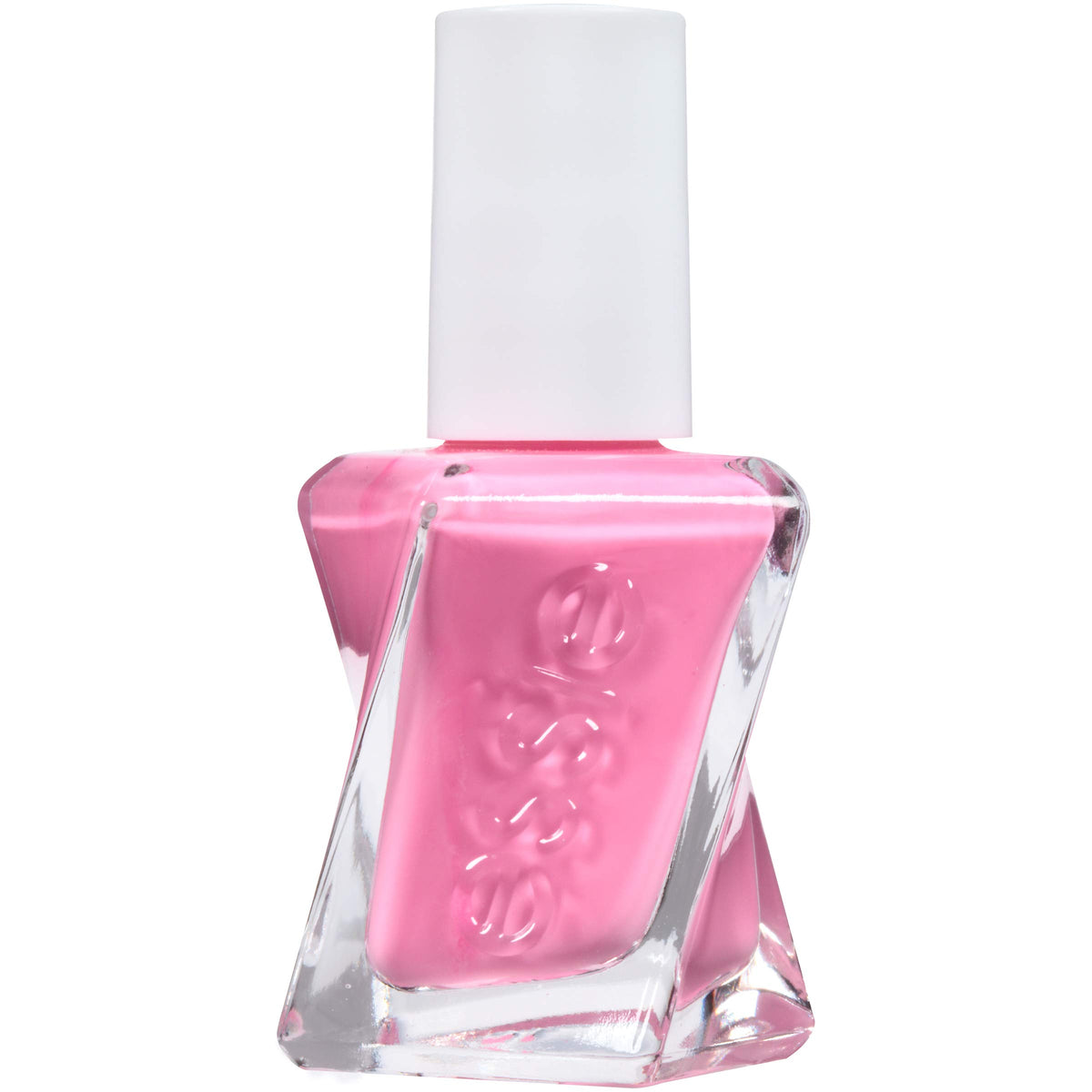essie Haute To Trot front bottle showing sheer rose-pink and glossy finish benefit