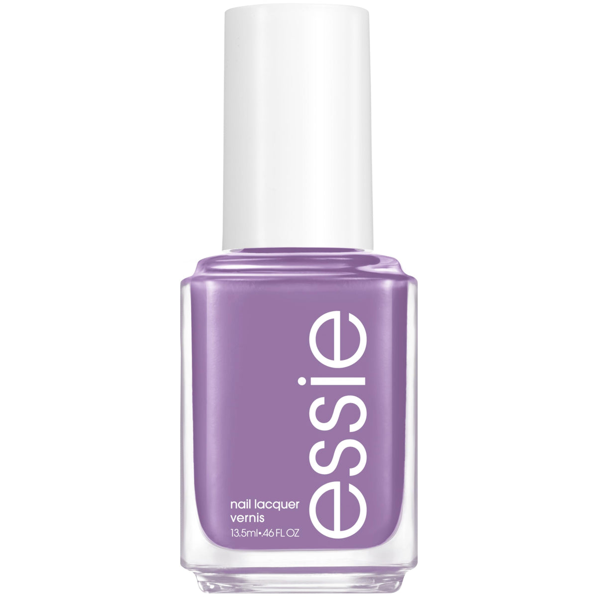 essie Just Chill front bottle showing mauve purple shade and glossy benefit