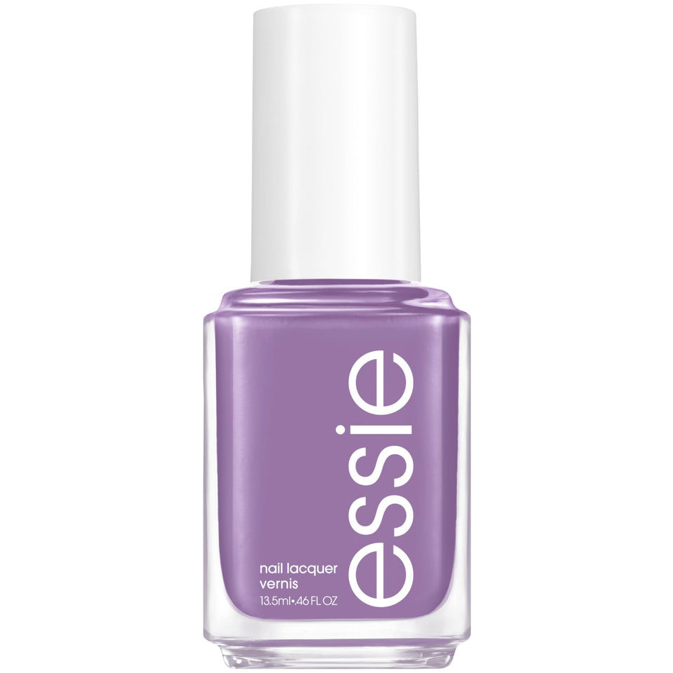 essie Just Chill front bottle showing mauve purple shade and glossy benefit