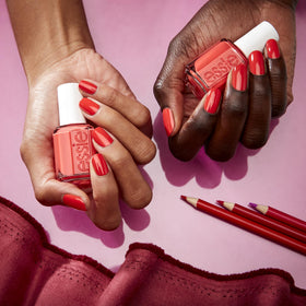 essie manicure on a tabletop lifestyle scene highlighting salon look