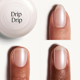 essie swatch on nails showing sheer white shimmer and long-lasting polish