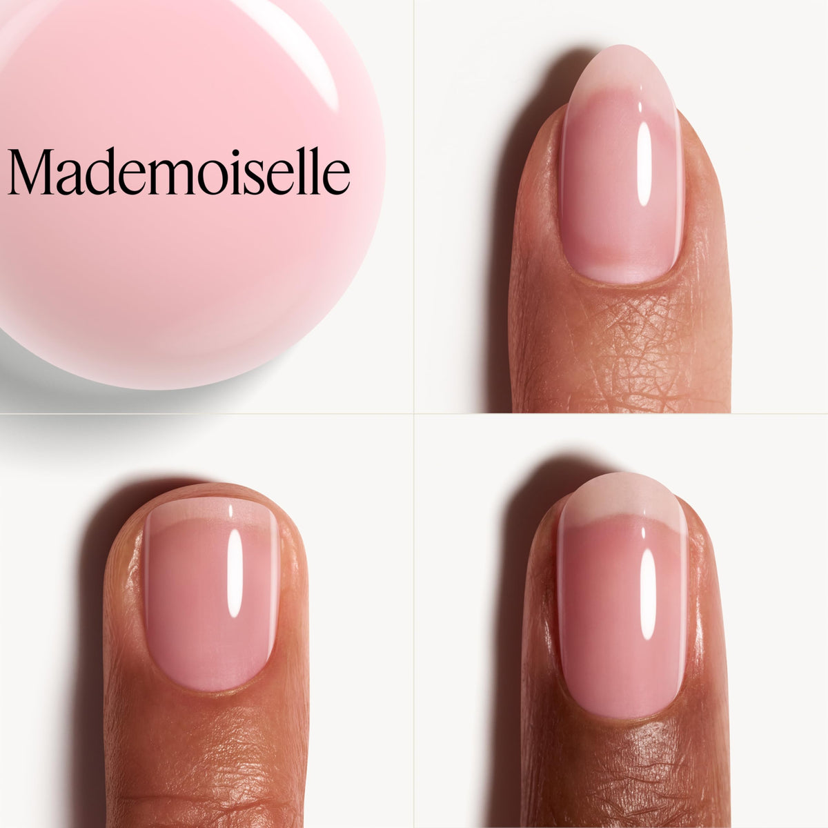 essie swatch on nail wheels showing shade buildability from sheer to opaque