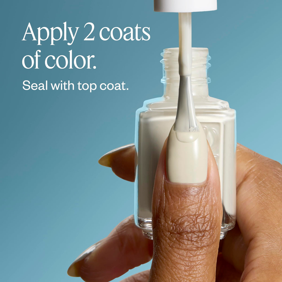 essie sample tip card with multiple coats showing opacity and quick-dry benefit