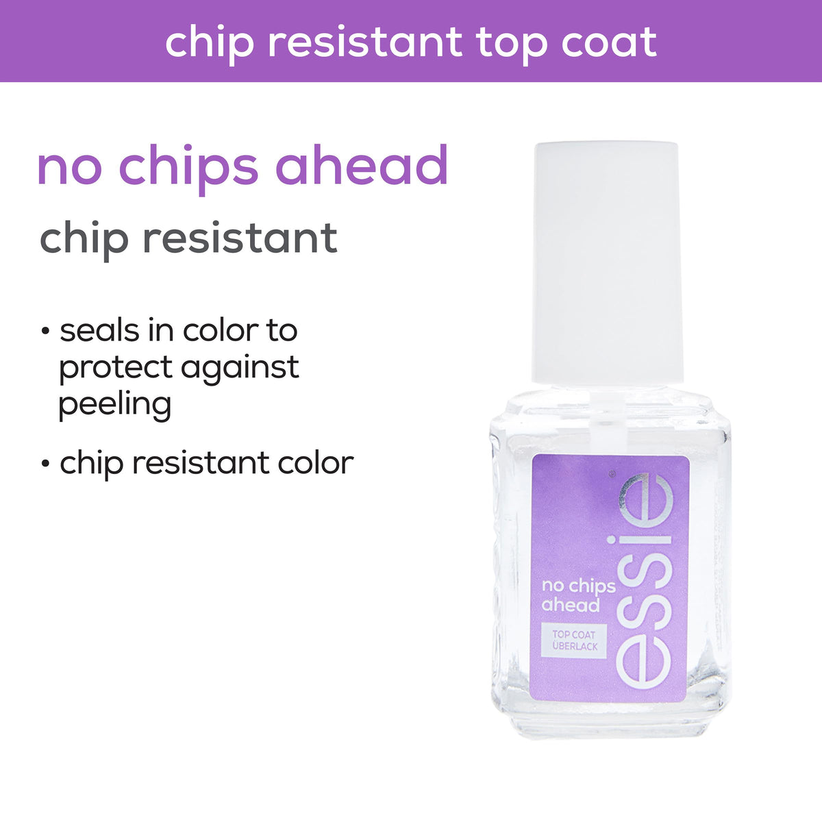 essie No Chips Ahead bottle beside an essie color polish to show complementary pairing