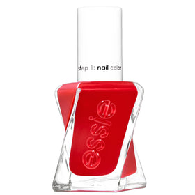 essie bottle front packaging showing scarlet red polish and label with shine benefit