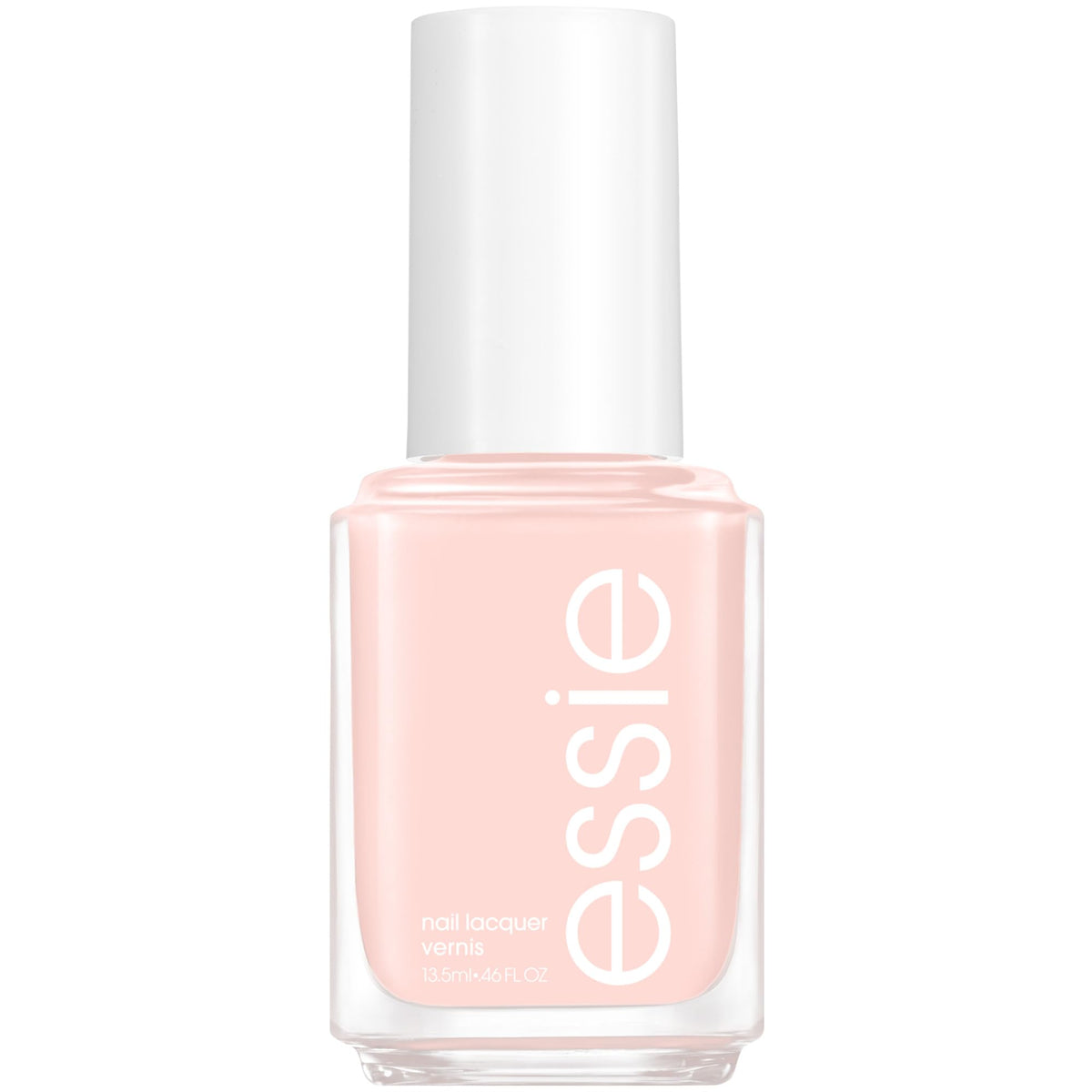essie front bottle view showing light peach color and glossy finish