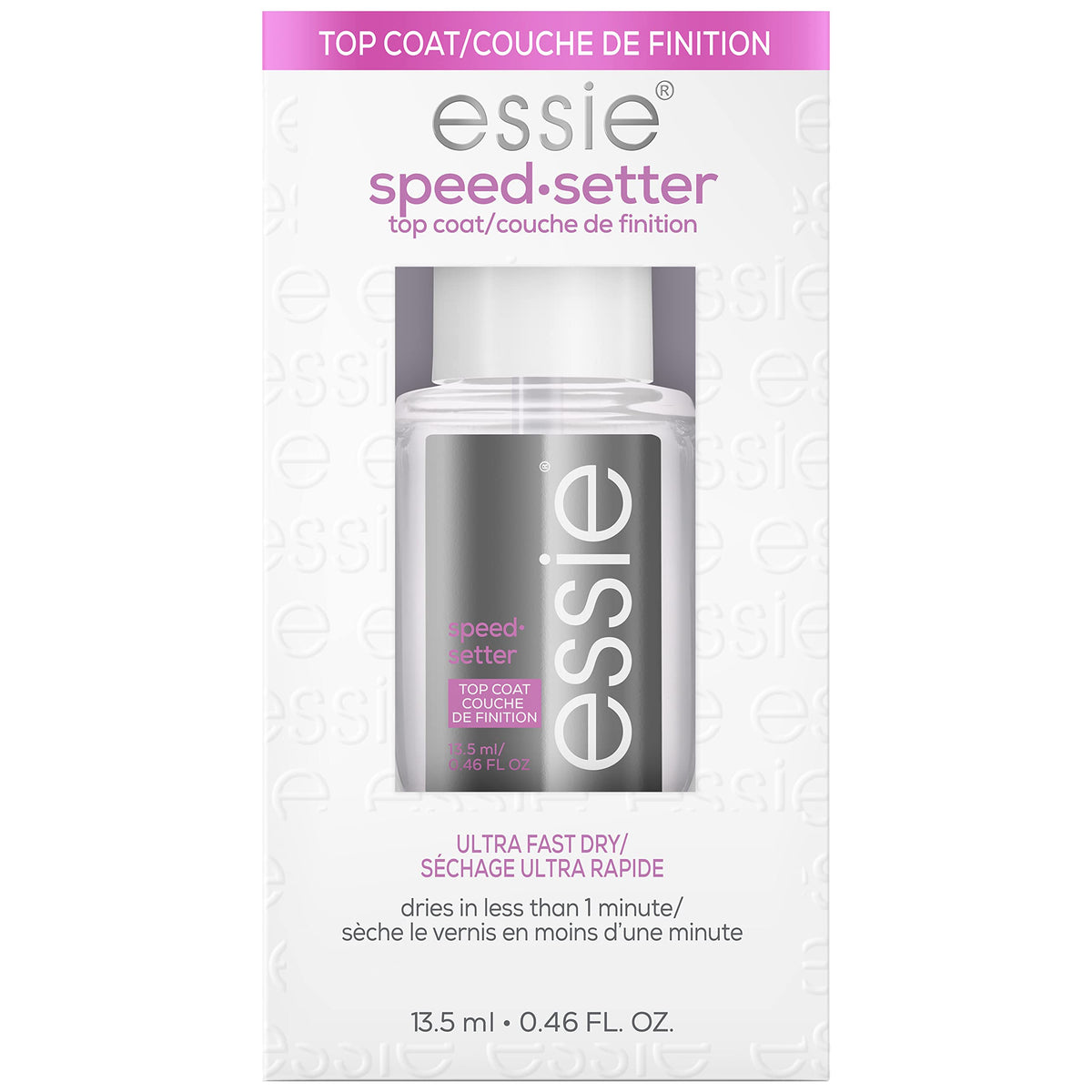 essie front packaging showing bottle and label, fast-dry benefit
