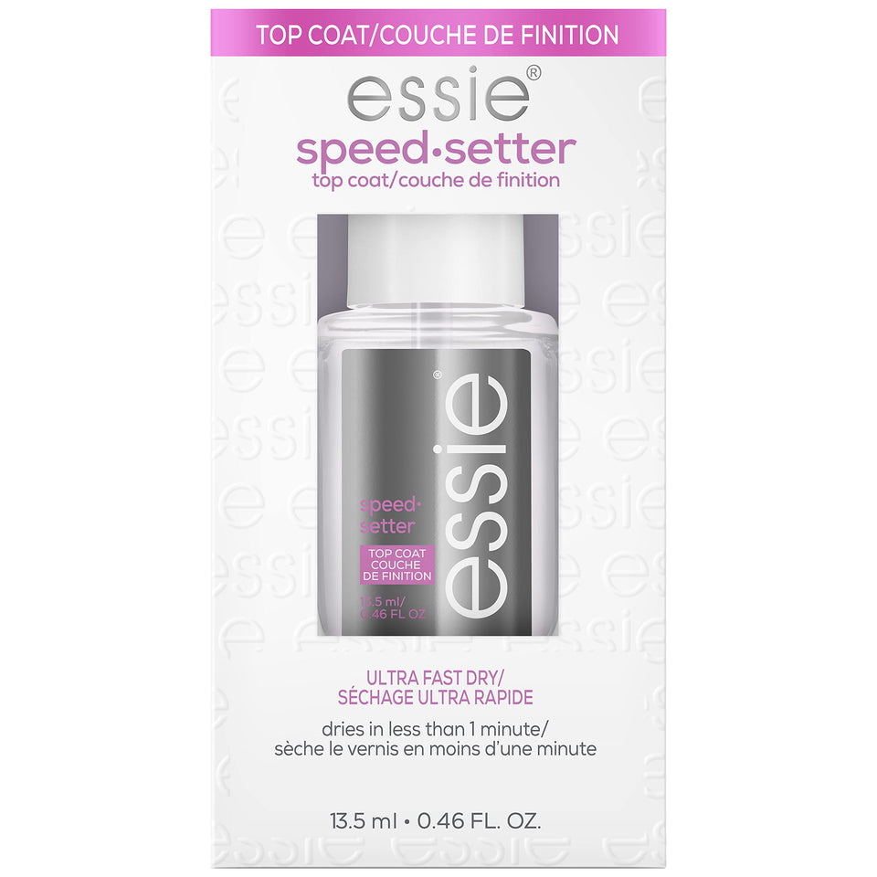 essie front packaging showing bottle and label, fast-dry benefit