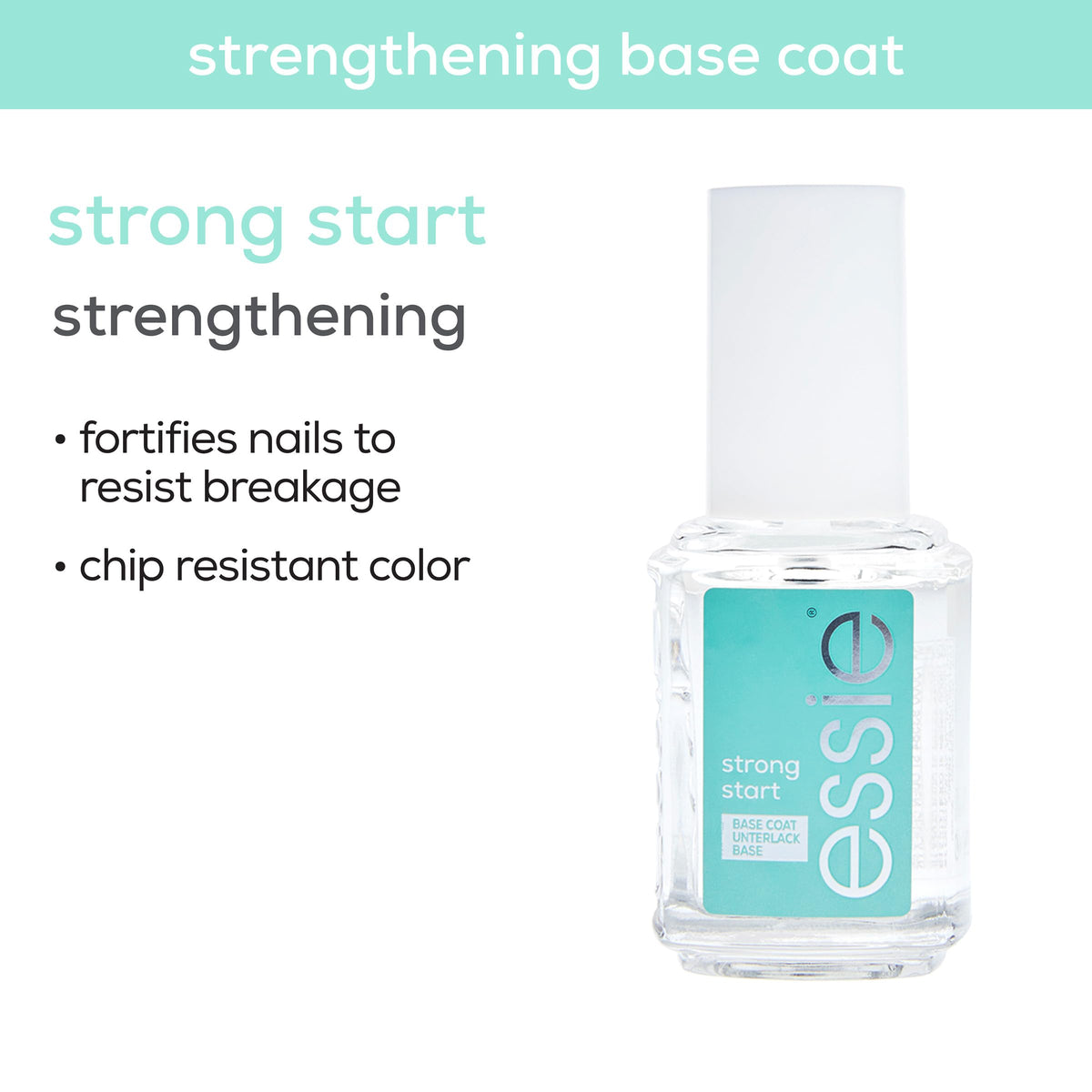 essie bottle cap and label showing product name and size benefits