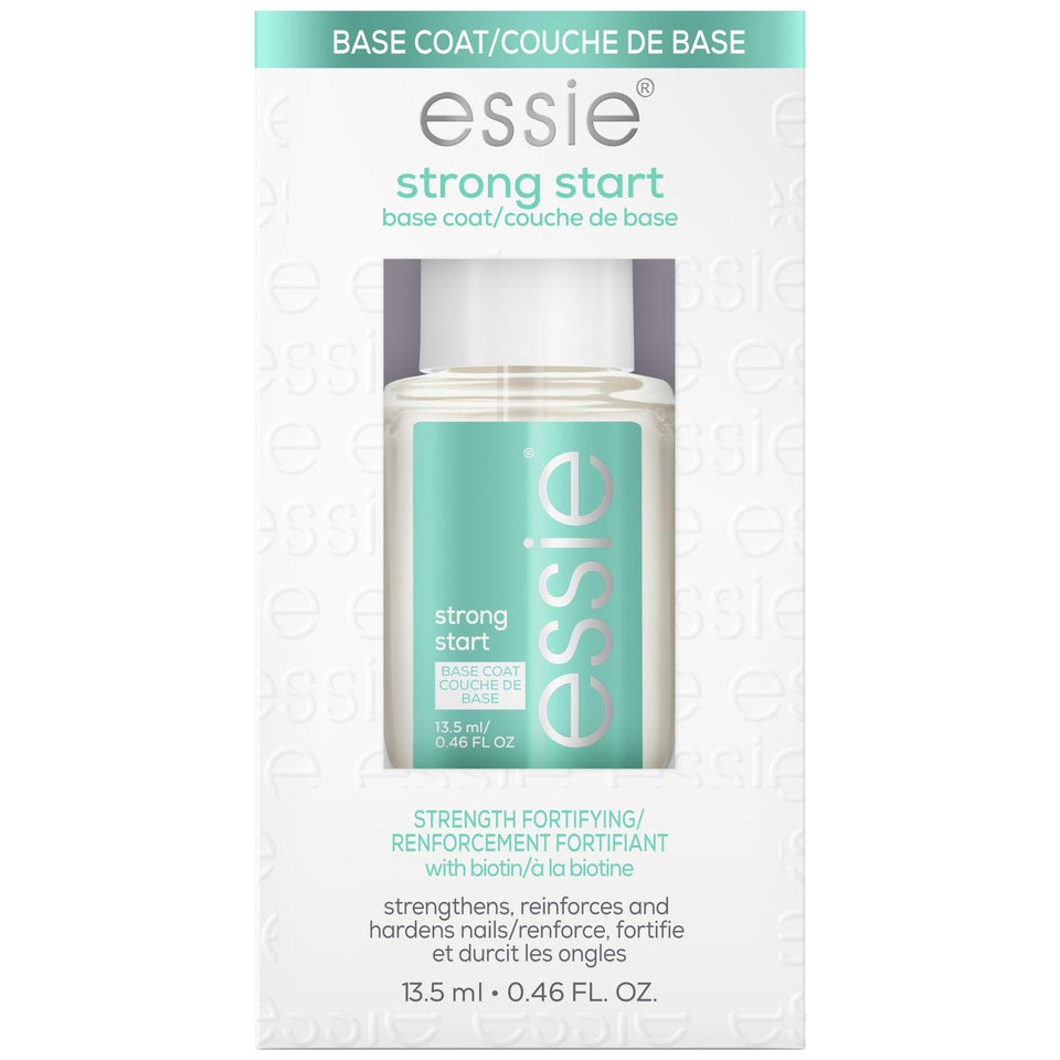 essie strong start front packaging showing clear base coat and brand benefit