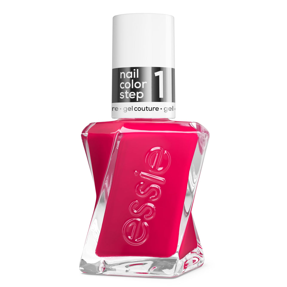 essie bottle front view showing vibrant fuchsia shade and sleek label for bold color