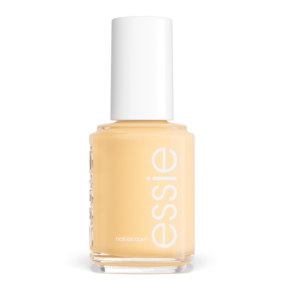 essie bottle front view showing pale yellow polish, beauty and clarity