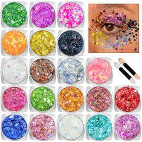 Estanoite front packaging showing 20 glitter gel colors and vibrant selection benefits
