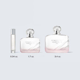 Estée Lauder bottle inside a purse setting showing travel convenience for on-the-go touch-ups