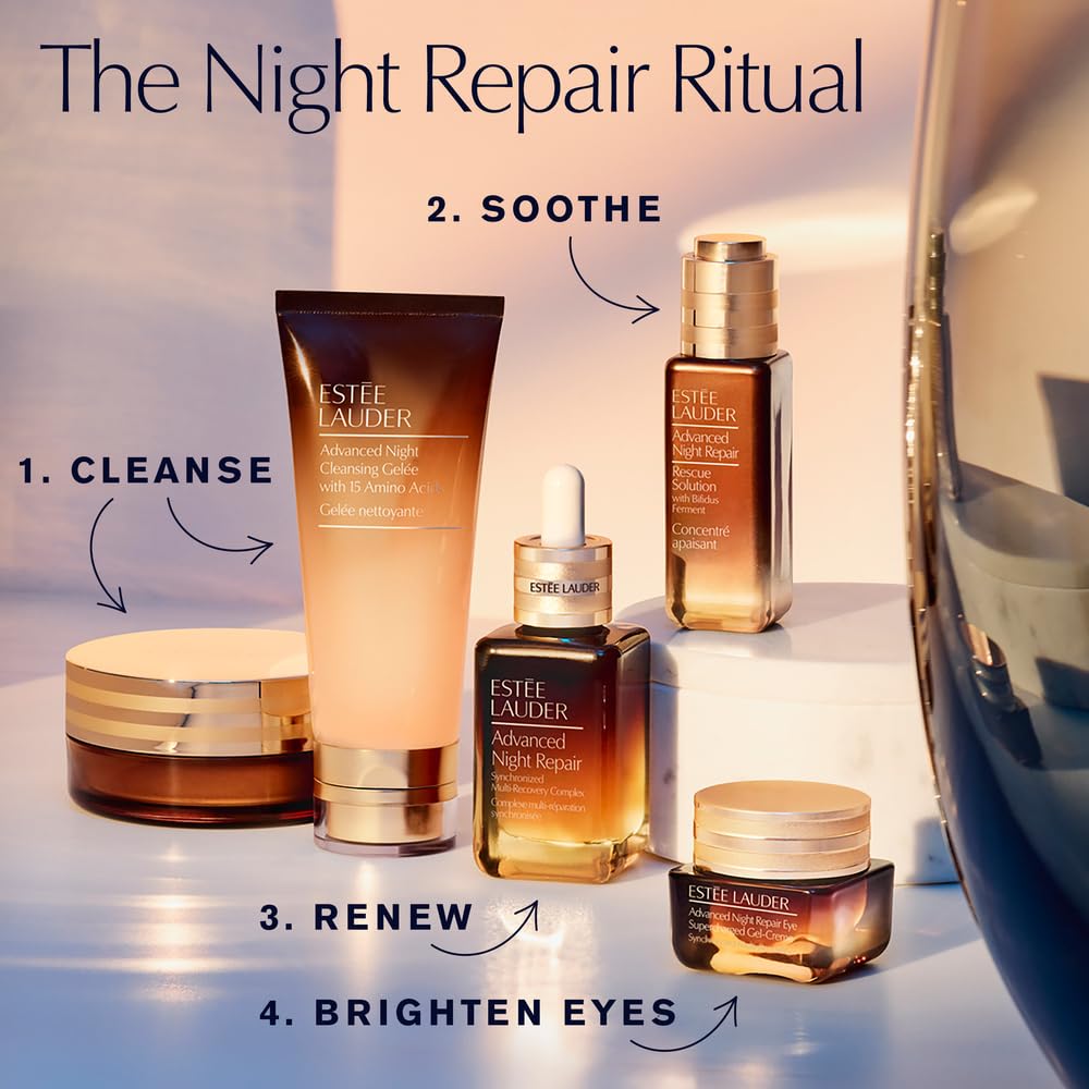 Estée Lauder bottle placed on vanity conveying nightly skincare ritual