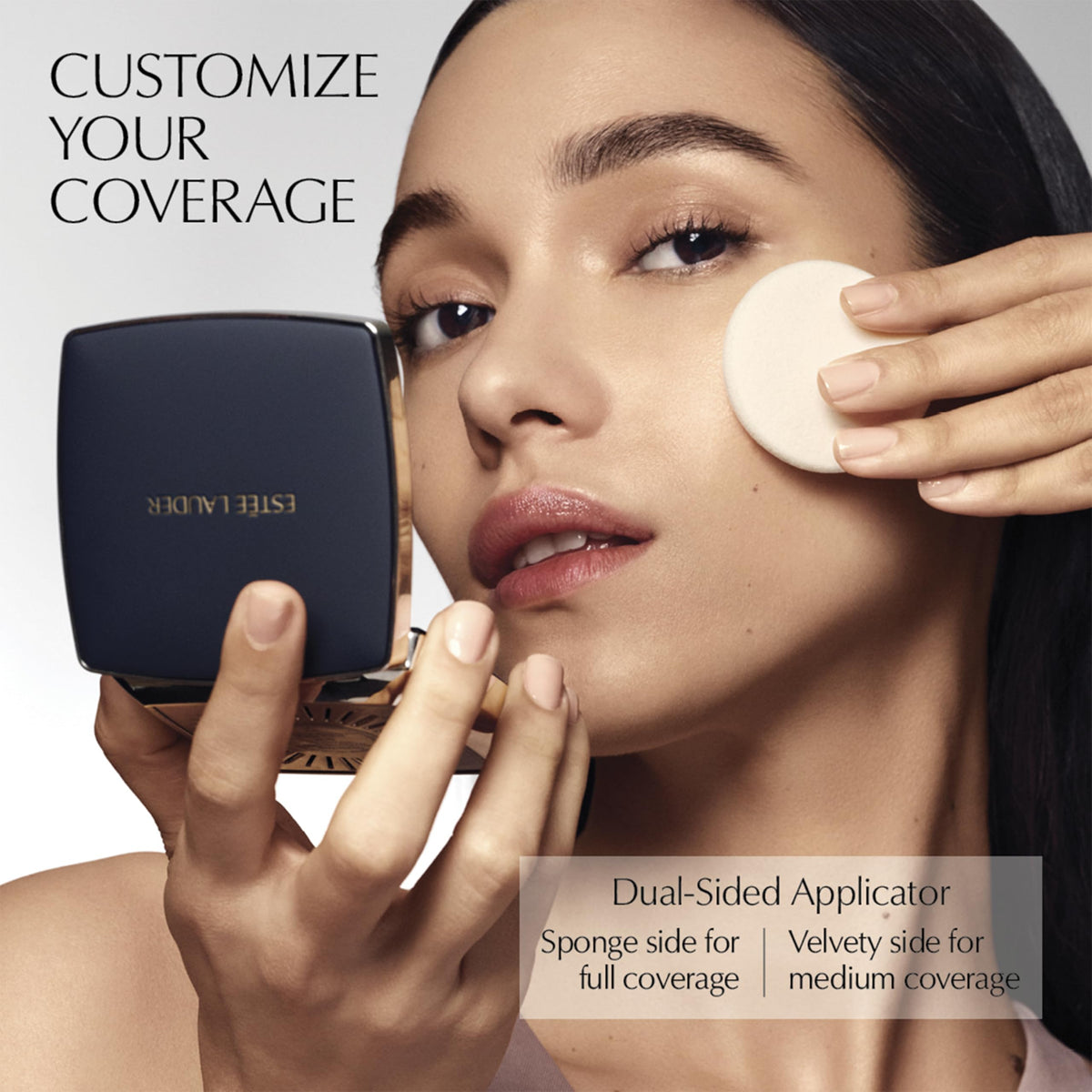Estée Lauder refill inserted into compact demonstrating simple swap and fit