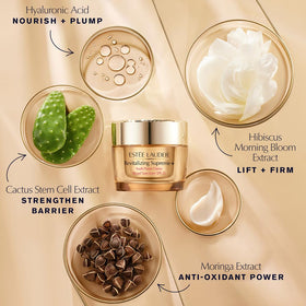Estée Lauder moisturizer applied to cheek demonstrating hydration and smoothing