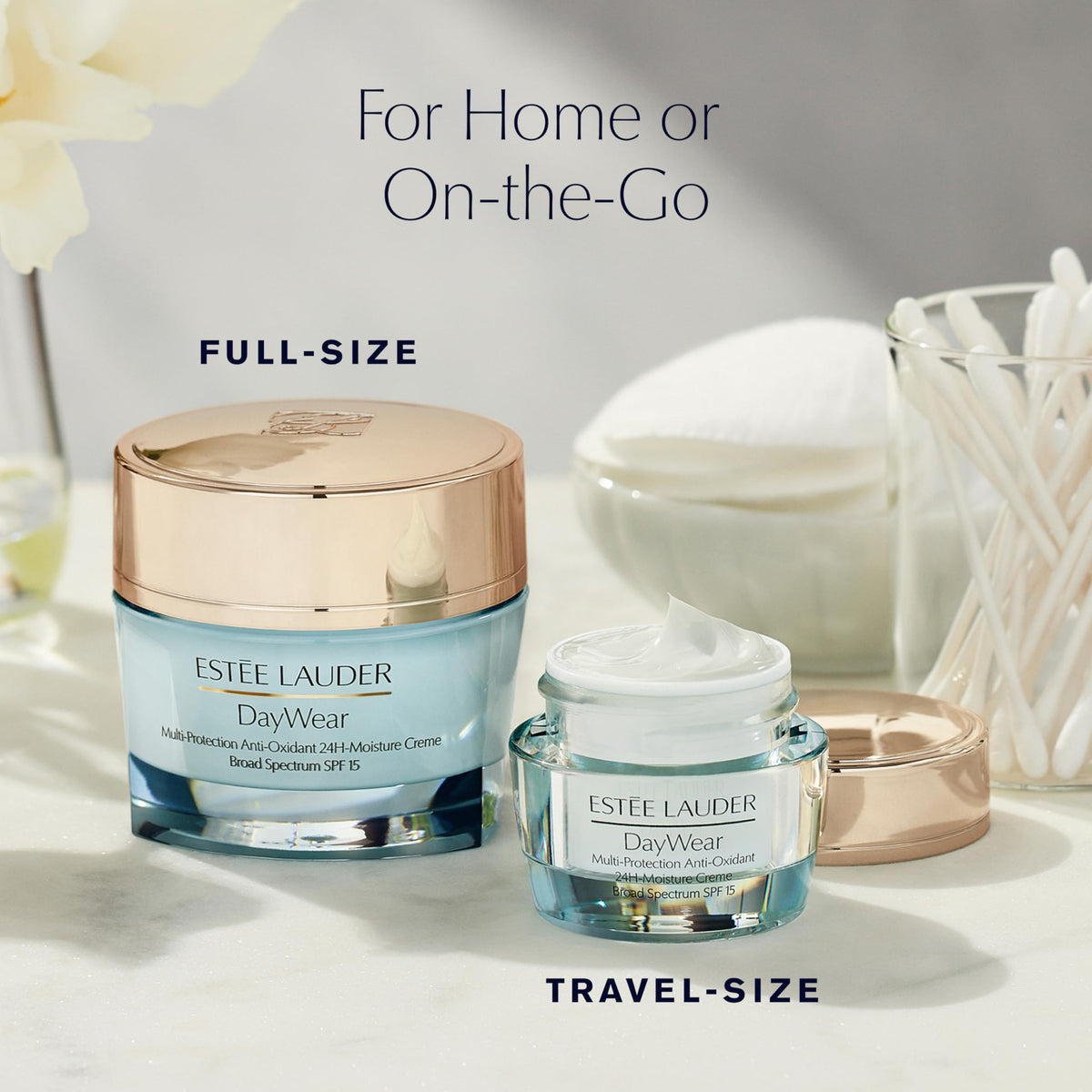 Estée Lauder jar next to ruler showing 1.7 ounce size benefit