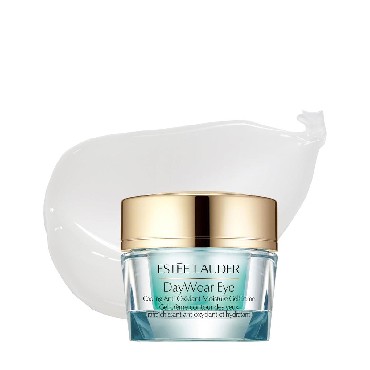 Estée Lauder DayWear front jar view showing cooling under-eye gel and branding benefit