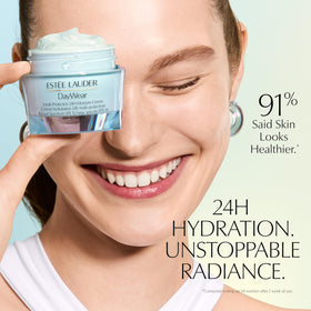 Estée Lauder DayWear open jar texture close-up showing creamy hydrating formula