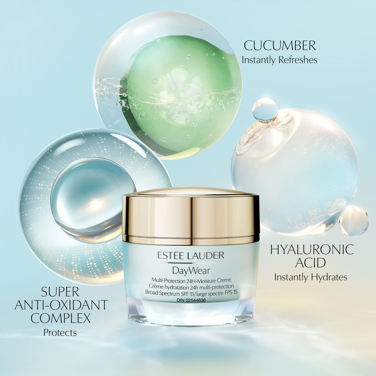 Estée Lauder DayWear cream on fingertip demonstrating smooth application and glow