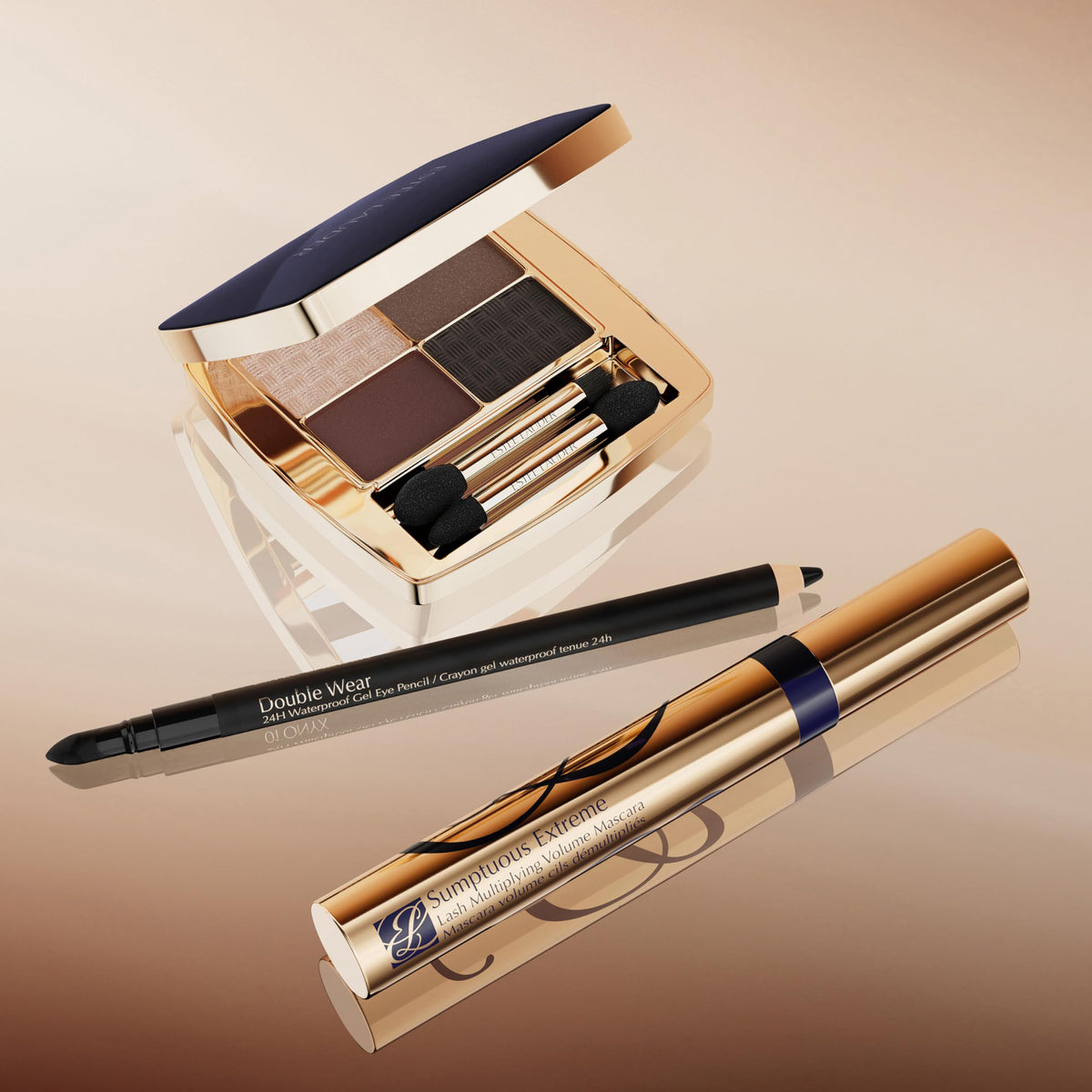 Estée Lauder pencil beside ruler showing size and cap details for travel convenience