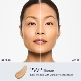 Estée Lauder foundation pouring to show lightweight texture and blendability