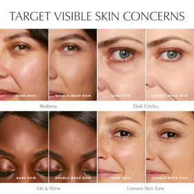 Estée Lauder product blended on cheek to show matte finish and pore-blurring