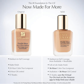 Estée Lauder swatches on forearm displaying 2C1 Pure Beige and buildable coverage