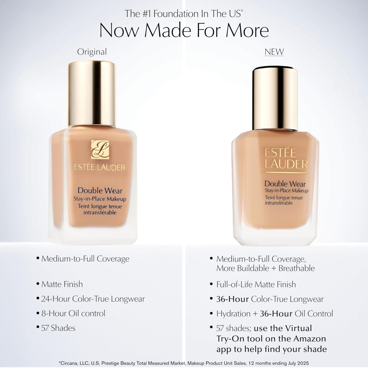 Estée Lauder shade swatches on arm showing buildable coverage options